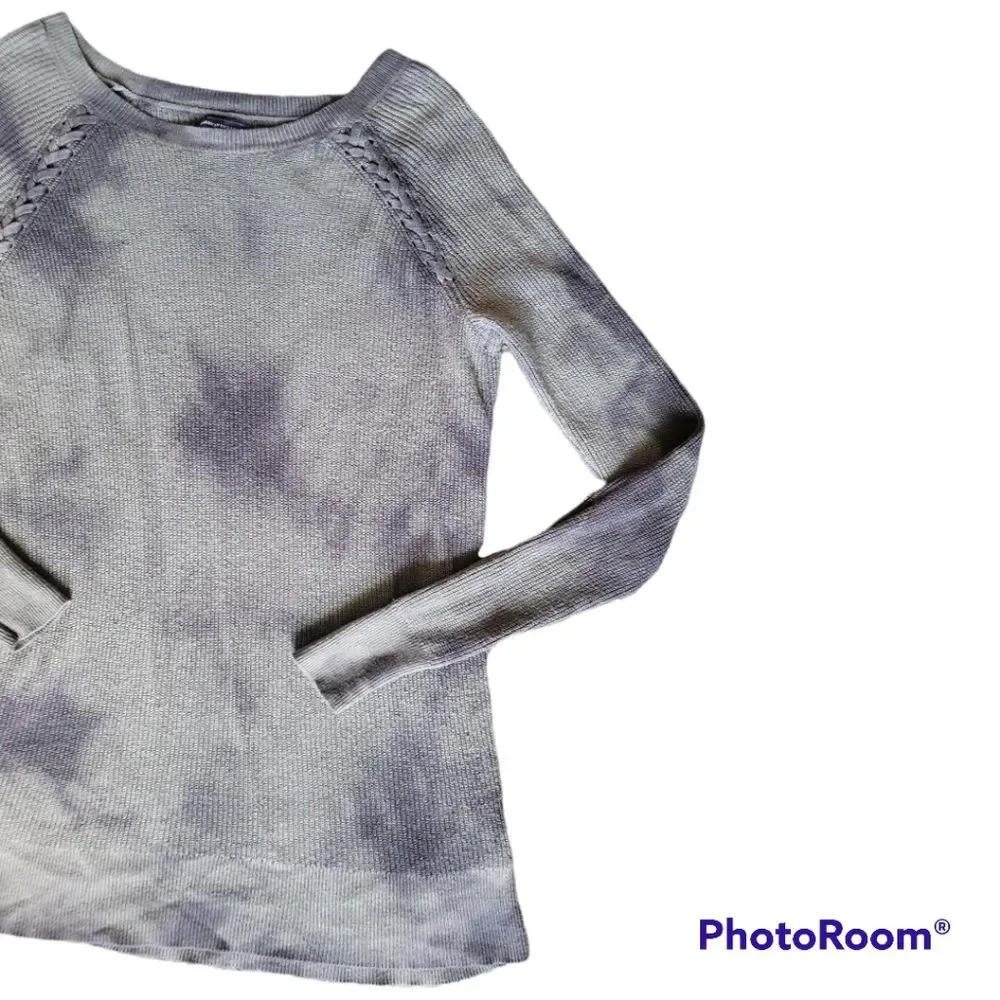 AEO Green/Black TieDye Sweater W Criss-Cross Tie Shoulders - S